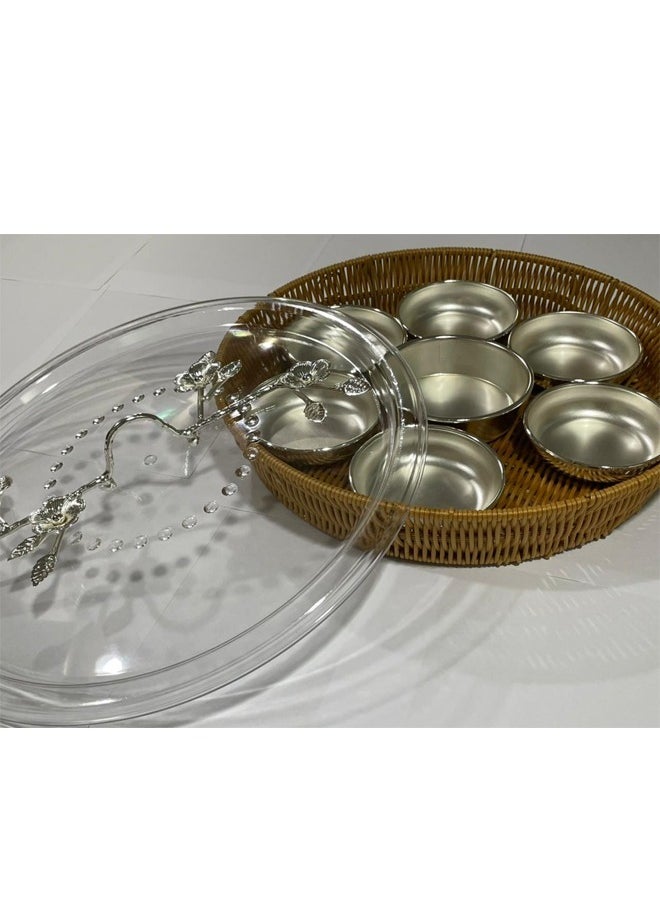 Cady One 9 Pieces Serving Trays Set With Lid Silver Round 40
Cm  - Image 5