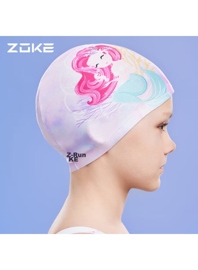 ZOKE Zhouke قلنسوة سباحة للأطفال، مريحة، غير مقيدة، حماية الشعر والأذن، تصميم كرتوني، للمسابقات، قلنسوة سباحة محبوكة للفتيات، 624504302 - Image 4