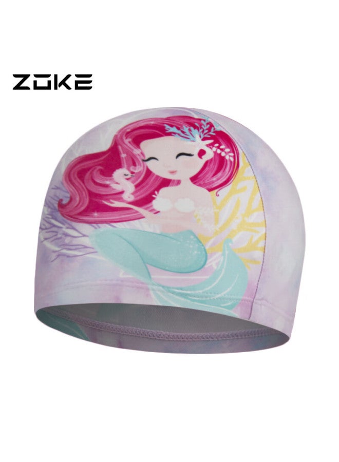 ZOKE Zhouke قلنسوة سباحة للأطفال، مريحة، غير مقيدة، حماية الشعر والأذن، تصميم كرتوني، للمسابقات، قلنسوة سباحة محبوكة للفتيات، 624504302 - Image 2