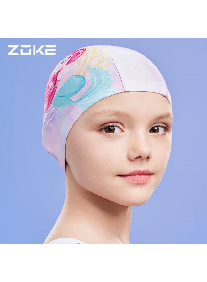 ZOKE Zhouke قلنسوة سباحة للأطفال، مريحة، غير مقيدة، حماية الشعر والأذن، تصميم كرتوني، للمسابقات، قلنسوة سباحة محبوكة للفتيات، 624504302 - Image 3