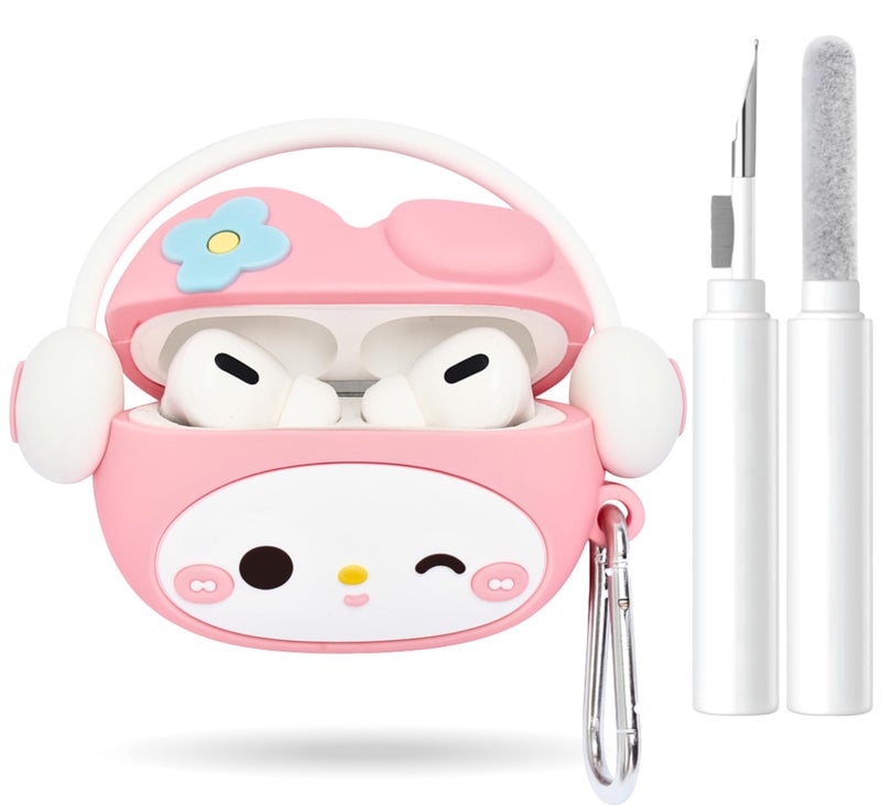 EMOH ROCED Compatible with AirPods Pro 2 Case with Cleaner Kit and Keyhook, Protective, Supports Wireless Charging Case Cover for AirPod Pro 1st/2nd Generation (2022/2019) (Kitty Pink) - Image 1
