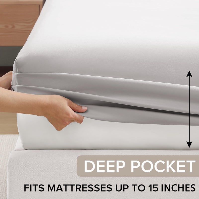 UGG Hedi Split King Sheet Set 5-Piece Luxury Cooling Sheets Deep Pockets Premium Bedding with 2 Shams Hypoallergenic Machine Washable Soft Lightweight Set for Adjustable Bed, Split King, Stone Grey - Image 5