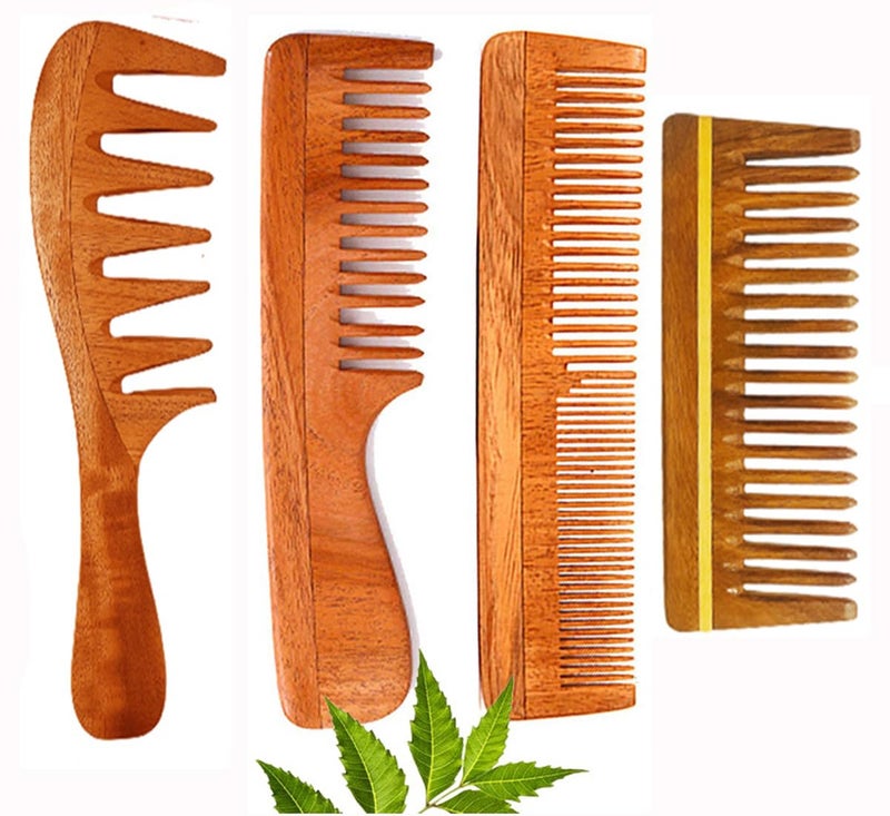 RufiysPure Neem Comb Wooden Comb Hair Growth Hairfall Dandruff Control Hair Straightening Frizz Control Comb for Men Women Pack of 4 - Image 1