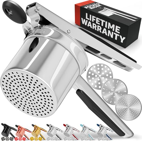 PriorityChef Large 15oz Potato Ricer With 3 Discs Heavy Duty Stainless Steel Potato Ricer for Mashed Potatoes Potato Masher Press and Ricer Kitchen Tool Black
