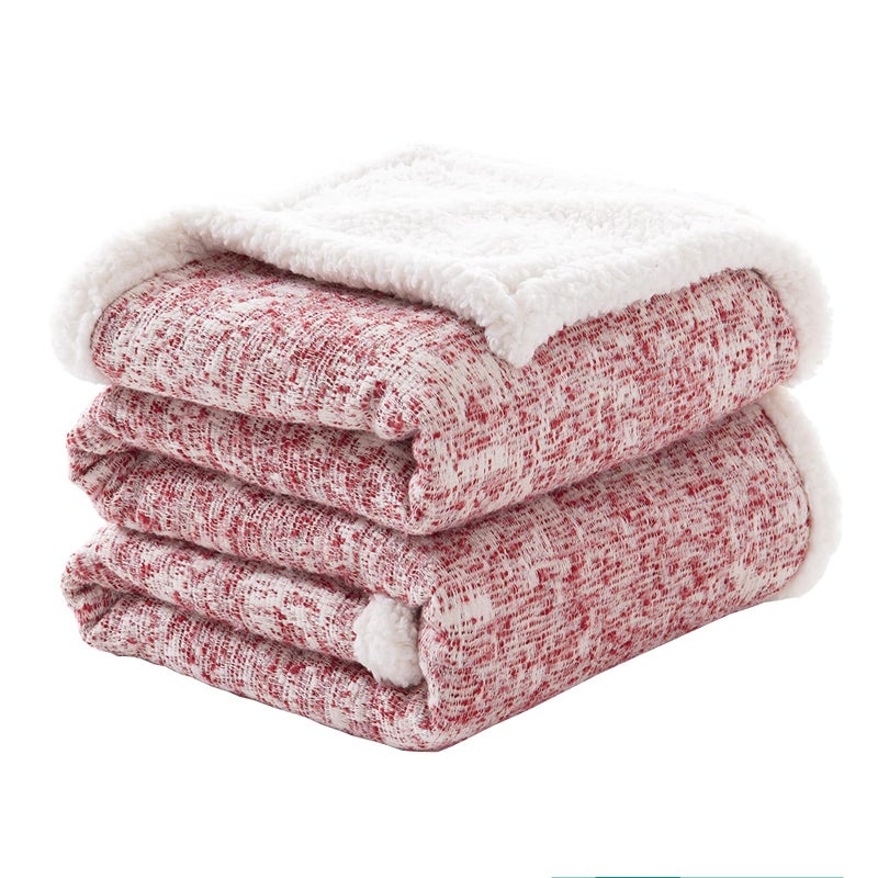 SE SOFTEXLY Sherpa Throw Blanket  Soft Warm Fuzzy Cozy Thick Blanket 30 Wool  70 Cotton Perfect for Winter Couch Bed or Sofa Red 50 x 60