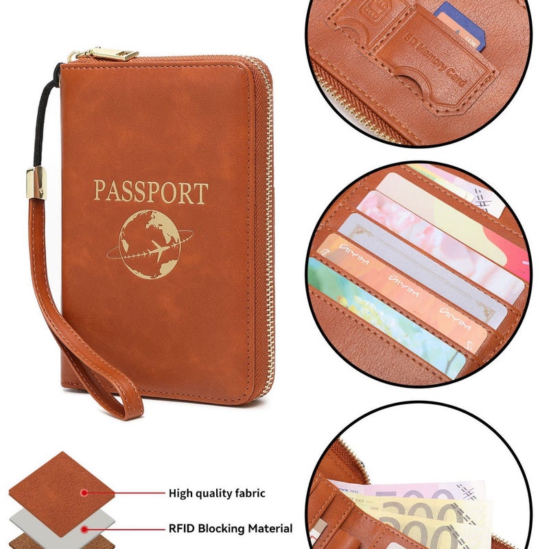 New RFID Multi-Function Travel Passport Holder with Zipper, Ticket Organizer, Document Case, Fashionable Portable Long Wallet - Image 5