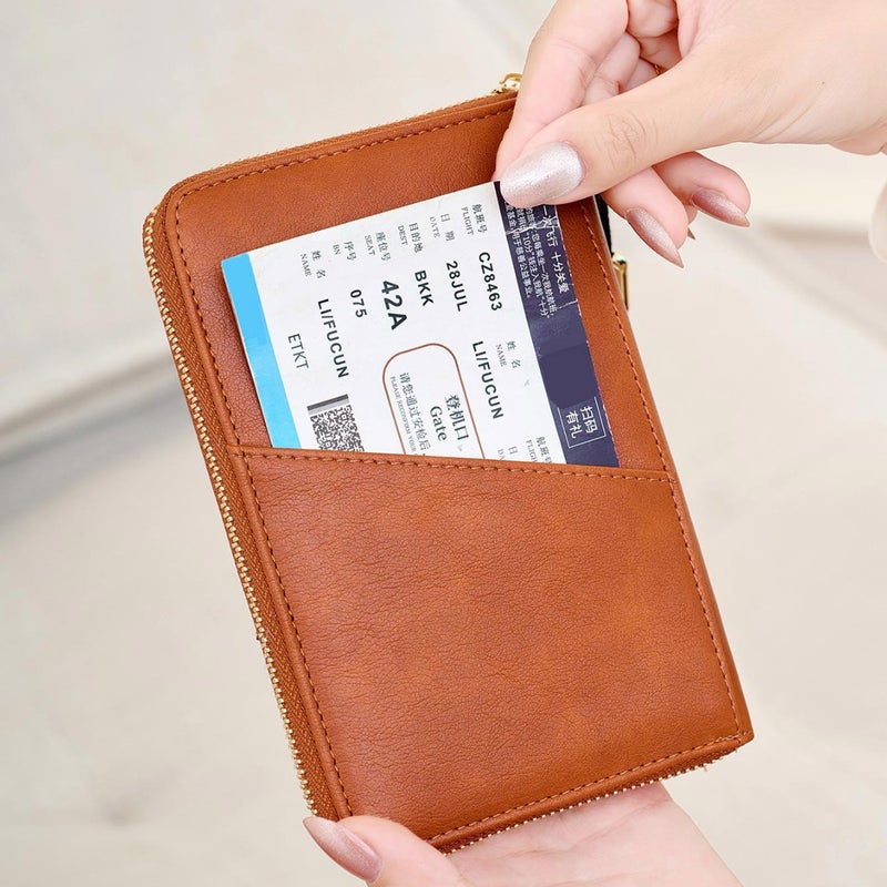 New RFID Multi-Function Travel Passport Holder with Zipper, Ticket Organizer, Document Case, Fashionable Portable Long Wallet - Image 4