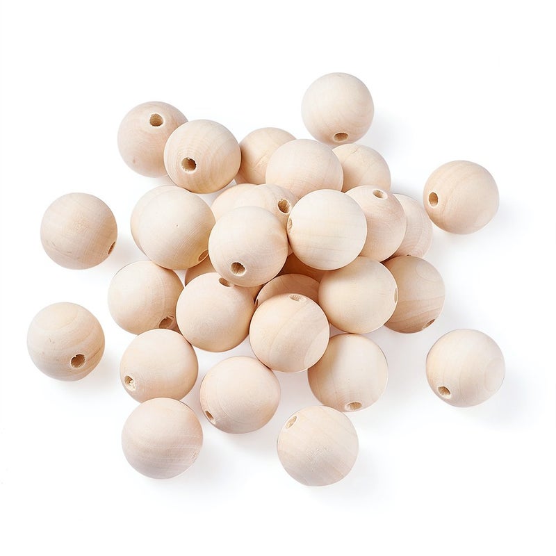 KISSITTY 50Piece 30mm Natural Unfinished Round Wood Beads Original Color Large Solid Wooden Ball Loose Spacers for DIY Jewelry Making