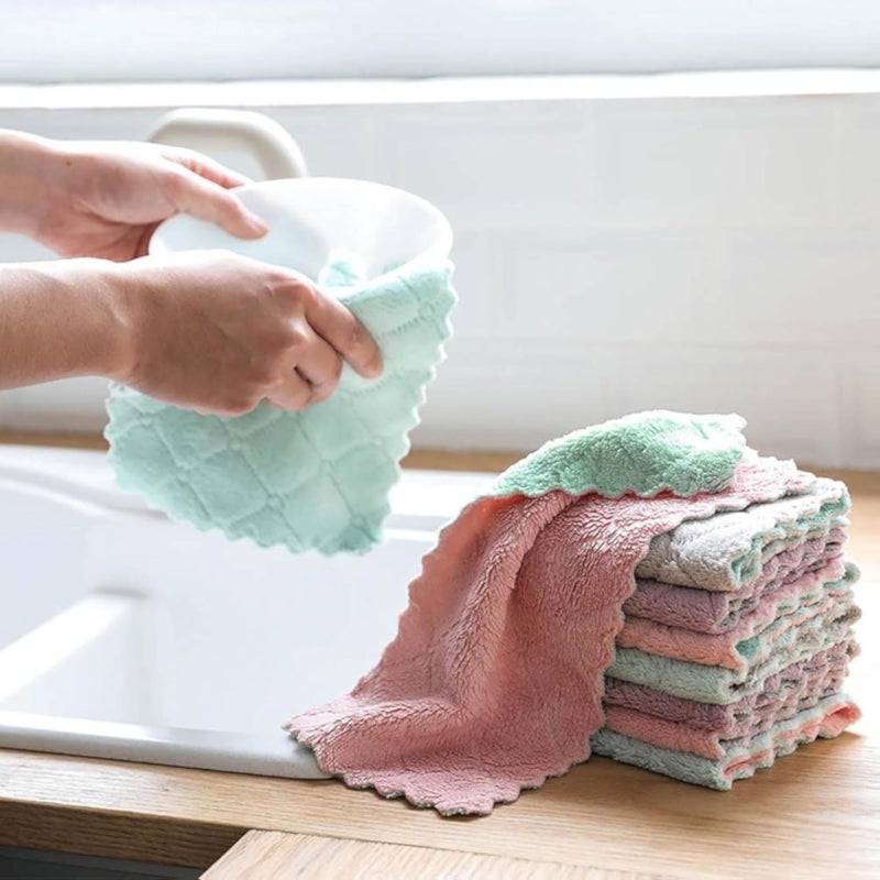 N/C Kitchen Dish Towels, Nonstick Oil Kitchen Dishcloth Towel, Premium Dishcloth, Super Absorbent Coral Velvet Dishtowel Washable Fast Drying (Green)