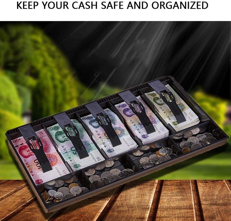 Cash Drawer Tray, Cash Register Drawer Insert Tray, Cash Tray Drawer Register Plastic Money Box 5 Bills & 4Coins Tray Compartments Money Storage Box (Black) - Image 2
