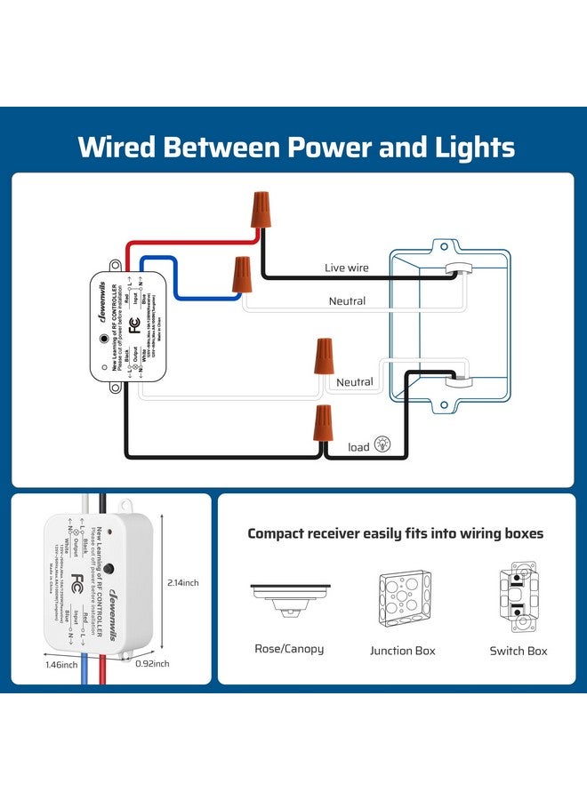 DEWENWILS DEWENWILS Wireless Light Switch and Receiver Kit, No in-Wall Wiring Required,Remote Control Wall Switch Lighting Fixture for Ceiling Lights, Fans, Lamps,100 Ft RF Range, Programmable  - Image 5