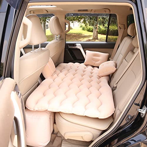 Casago A2 Multifunctional Inflatable Car Bed Mattress Universal Car Back Seat for Baby Travel Air Inflation with Two Air Pillows, Car Air Pump and Repair Kit (Beige) - Image 1