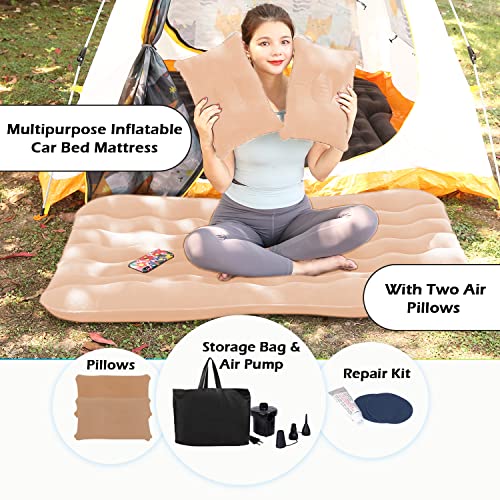 Casago A2 Multifunctional Inflatable Car Bed Mattress Universal Car Back Seat for Baby Travel Air Inflation with Two Air Pillows, Car Air Pump and Repair Kit (Beige) - Image 2