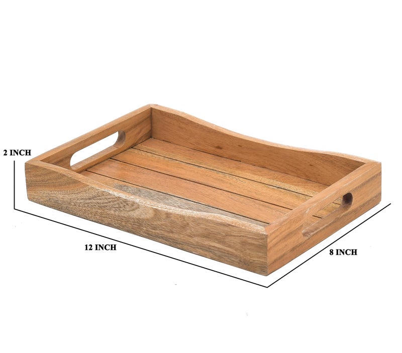 OGGN Natural Acacia Wood Livedge Serving Tray, Handmade Wooden Serving Platters, Solid Tea Tea Breakfast Wood Plate, Trays for Kitchen, Dining Table - (30.48 X 20.32 Cm) - Image 2
