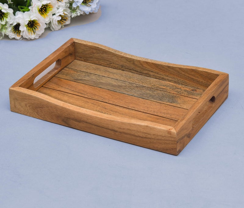 OGGN Natural Acacia Wood Livedge Serving Tray, Handmade Wooden Serving Platters, Solid Tea Tea Breakfast Wood Plate, Trays for Kitchen, Dining Table - (30.48 X 20.32 Cm) - Image 1