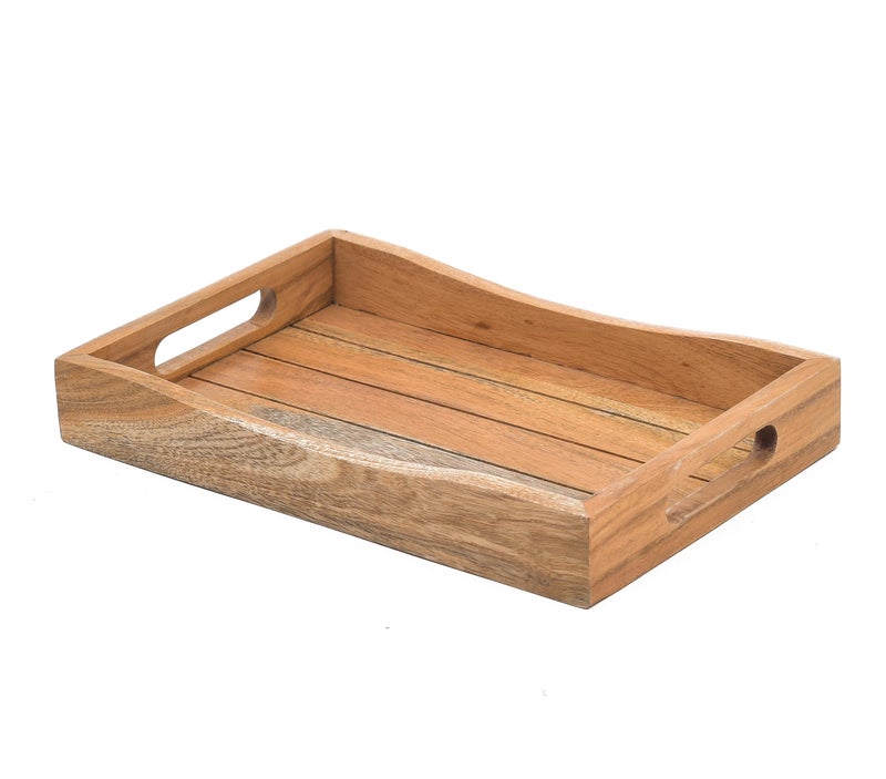 OGGN Natural Acacia Wood Livedge Serving Tray, Handmade Wooden Serving Platters, Solid Tea Tea Breakfast Wood Plate, Trays for Kitchen, Dining Table - (30.48 X 20.32 Cm) - Image 3