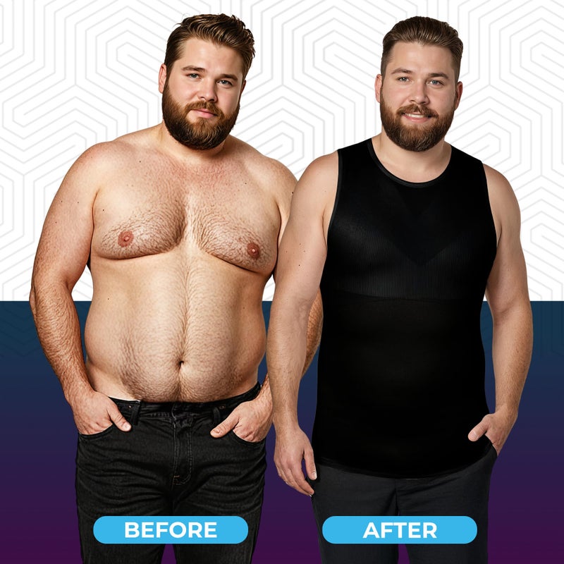 QORE LOGIQ Gynecomastia Compression Shirt Men - Premium Slimming Undershirt Compression Tank Top Mens Shapewear & Body Shaper, X-Large Regular, Black - Image 3