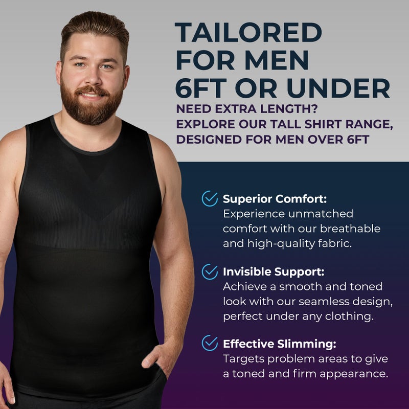 QORE LOGIQ Gynecomastia Compression Shirt Men - Premium Slimming Undershirt Compression Tank Top Mens Shapewear & Body Shaper, X-Large Regular, Black - Image 4