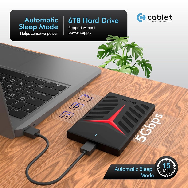 Cablet 2.5 Inch SATA USB 3.0 HDD/SSD Portable External Enclosure for 7mm and 9.5mm, Tool-Free Design, Supports UASP Max 6TB (HD2533-U3-BK-BP) - Image 2