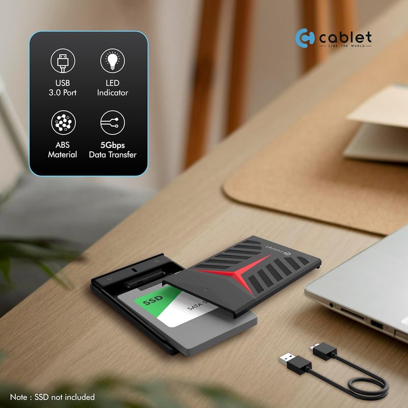 Cablet 2.5 Inch SATA USB 3.0 HDD/SSD Portable External Enclosure for 7mm and 9.5mm, Tool-Free Design, Supports UASP Max 6TB (HD2533-U3-BK-BP) - Image 3