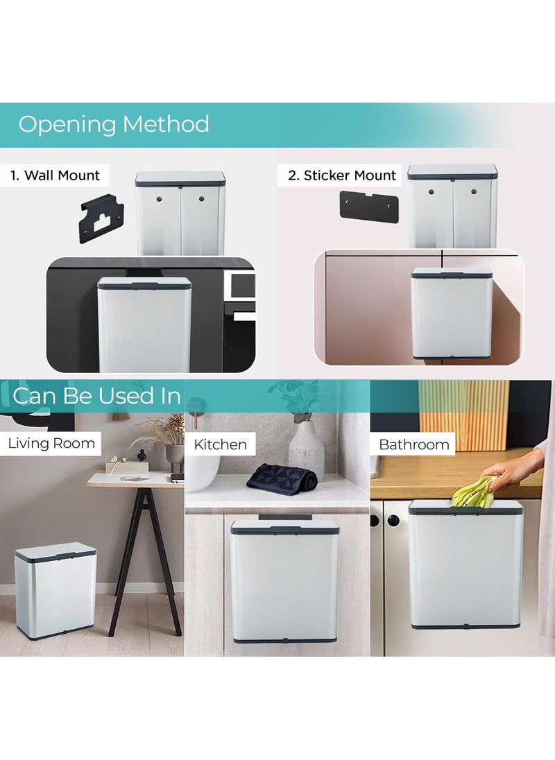 The Better Home The Better Home 6L 29cm Hanging Dustbin With Lid 1 Yr Warranty Small Dustbin For Kitchen Stainless Steel Dustbin For Bathroom Dustbin For Bedroom With Inner Bucket Trash Bag Silver  - Image 4