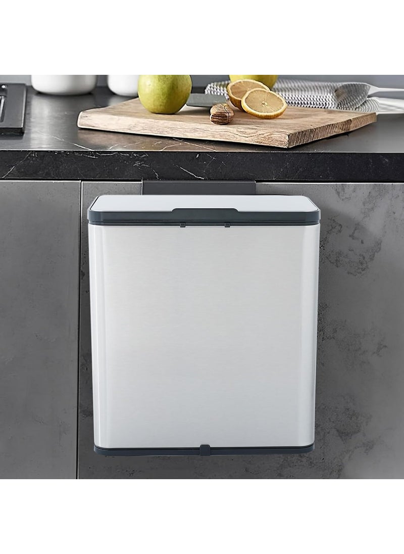 The Better Home The Better Home 6L 29cm Hanging Dustbin With Lid 1 Yr Warranty Small Dustbin For Kitchen Stainless Steel Dustbin For Bathroom Dustbin For Bedroom With Inner Bucket Trash Bag Silver  - Image 1