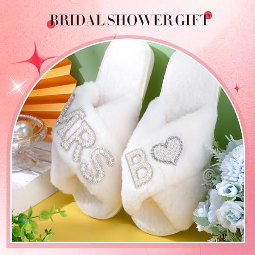 Tarpop Bride Slippers Mrs Slipper for Wedding with Personalized Initial Pearl Design Bridal Gifts(7-8,B) - Image 4