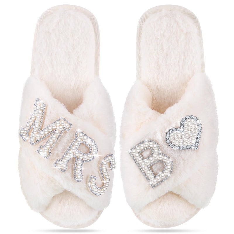 Tarpop Bride Slippers Mrs Slipper for Wedding with Personalized Initial Pearl Design Bridal Gifts(7-8,B) - Image 2