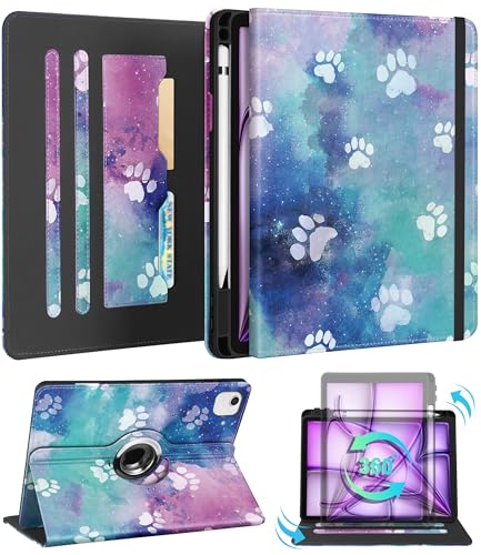 Kidcube for iPad Air 13 Inch Case M3 2025M2 2024for iPad Pro 129 Cases 6th5th 20222021 Women Girls Cute Rotating Stand Folio Cover with Pencil Holder Card Slot Kawaii Cartoon Cool Dog Cover