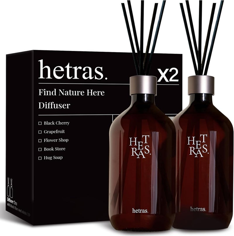hetras. Premium Reed Diffuser: Set of 2 x 16.9oz (1,000 ml) Large Capacity | Fragrance Oil Diffuser & Sticks for Home & Office & Bathroom Decor - Gifts for Loved One (La Tulip Shower) - Image 1