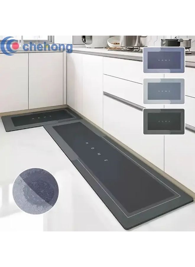 2Pcs Ultra Absorbent Diatomite Bath Mat Set Blue Gray Quick Dry Anti Slip Kitchen Living Room - Image 1