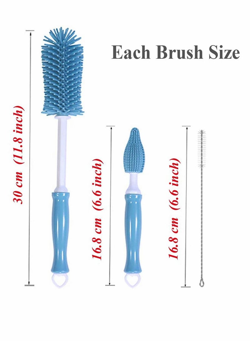 KASTWAVE Silicone Soft Touch Bottle Brush, Baby Bottle Cleaning Brush, Long Handle Kitchen Cleaner Silicone Brush for Washing Glass, Baby Bottles, Mugs, Narrow Neck Water Sport Bottles, Set of 3 - Image 2