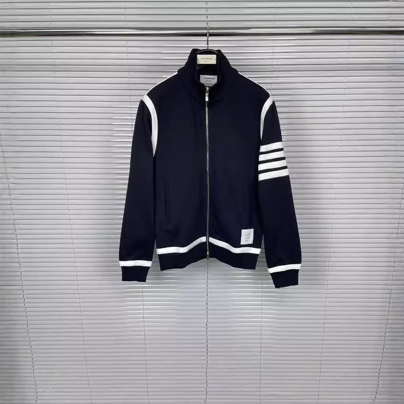 Fashionable Brand Tb Style Double White Edge Four-Bar Stand Collar Double-Sided Cotton Double Zipper Cardigan Jacket Jacket For Men And Women For Outer Wear - Image 5