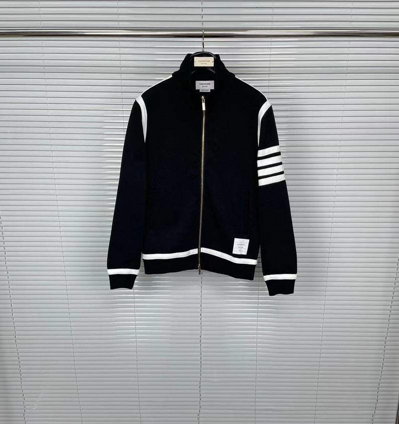 Fashionable Brand Tb Style Double White Edge Four-Bar Stand Collar Double-Sided Cotton Double Zipper Cardigan Jacket Jacket For Men And Women For Outer Wear - Image 1
