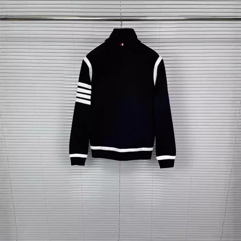 Fashionable Brand Tb Style Double White Edge Four-Bar Stand Collar Double-Sided Cotton Double Zipper Cardigan Jacket Jacket For Men And Women For Outer Wear - Image 4