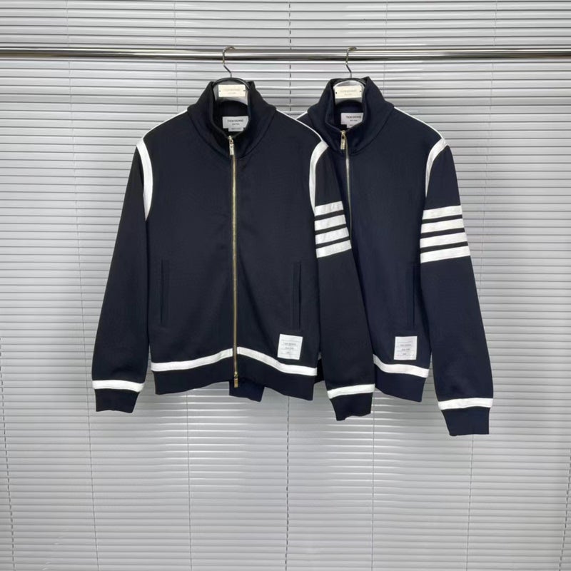 Fashionable Brand Tb Style Double White Edge Four-Bar Stand Collar Double-Sided Cotton Double Zipper Cardigan Jacket Jacket For Men And Women For Outer Wear - Image 2