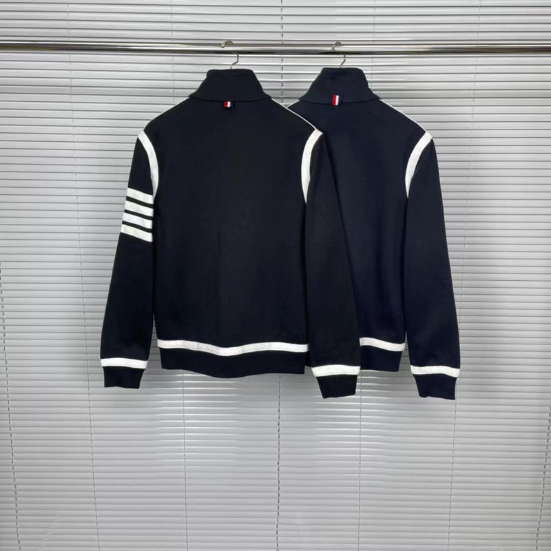 Fashionable Brand Tb Style Double White Edge Four-Bar Stand Collar Double-Sided Cotton Double Zipper Cardigan Jacket Jacket For Men And Women For Outer Wear - Image 3