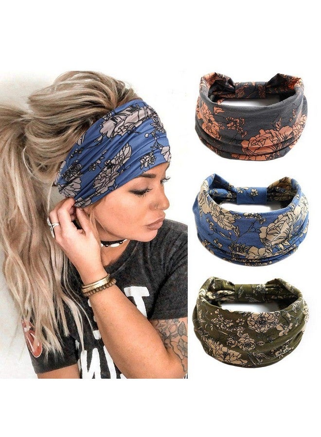 GORTIN Boho Leopard Knoted Turban Headband Stretch Twist Head Wraps Stripe Cloth Head Bands For Women And Girls 3 Pcs (Casual) - Image 1