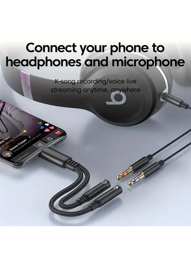 محول USB C أسود إلى 3.5 مم مزدوج مع DAC للسماعات والمكالمات الصوتية - Image 2