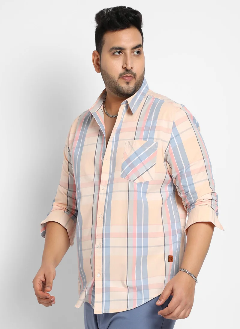 Instafab Plus Men's Multicolour Contrast Panel Plaid Shirt