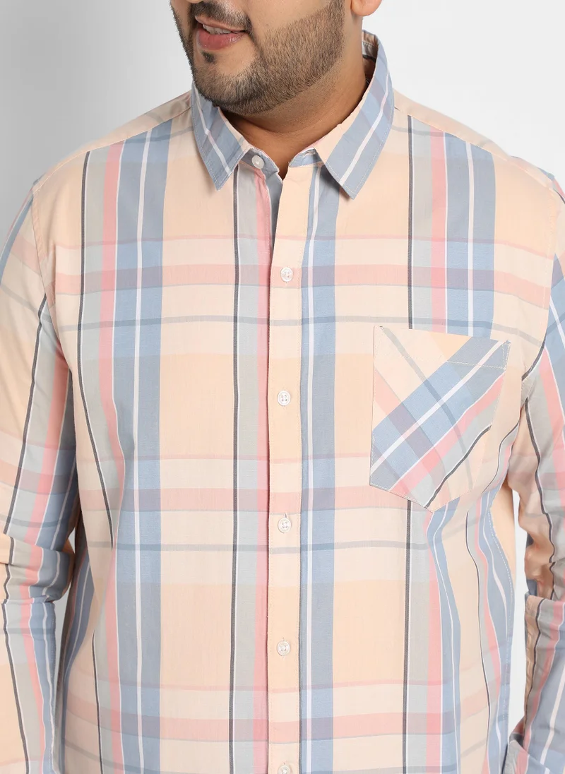Instafab Plus Men's Multicolour Contrast Panel Plaid Shirt