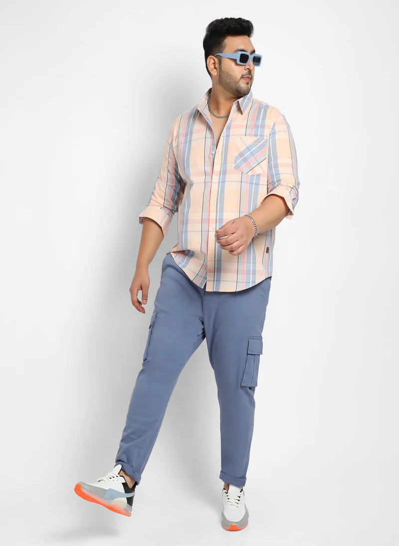 Instafab Plus Men's Multicolour Contrast Panel Plaid Shirt