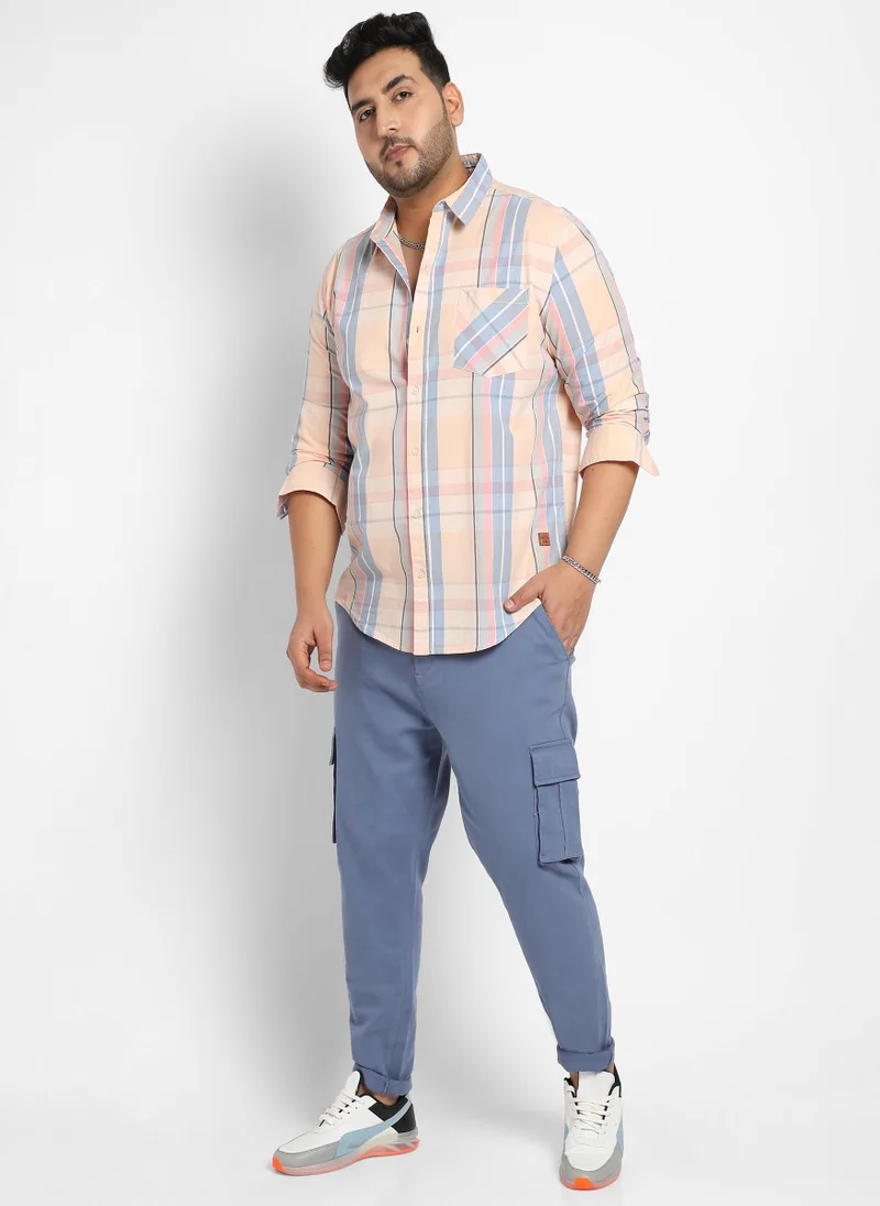 Instafab Plus Men's Multicolour Contrast Panel Plaid Shirt