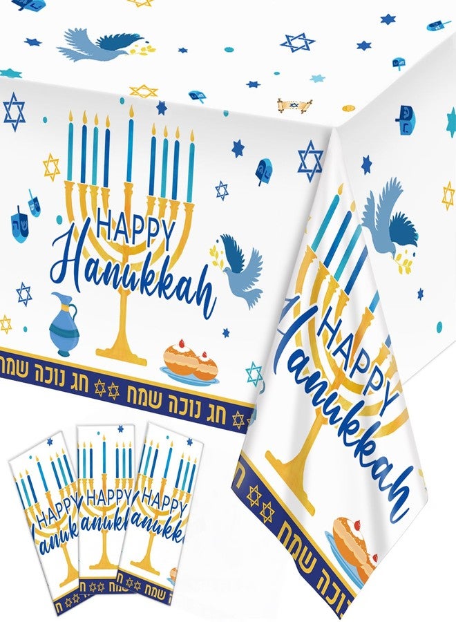 Oigco 3Pcs Hanukkah Tablecloth Hanukkah Theme Table Cloth, Hanukkah Decorations for Happy Hannukah Decorations Table Cover for Plastic Chanukah Jewish Chanukah Party Supplies, 108 x 54 inch - Image 1