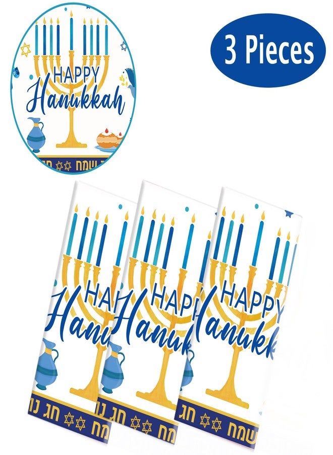 Oigco 3Pcs Hanukkah Tablecloth Hanukkah Theme Table Cloth, Hanukkah Decorations for Happy Hannukah Decorations Table Cover for Plastic Chanukah Jewish Chanukah Party Supplies, 108 x 54 inch - Image 2