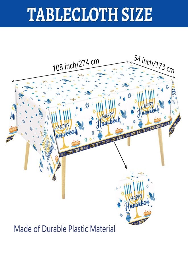 Oigco 3Pcs Hanukkah Tablecloth Hanukkah Theme Table Cloth, Hanukkah Decorations for Happy Hannukah Decorations Table Cover for Plastic Chanukah Jewish Chanukah Party Supplies, 108 x 54 inch - Image 3