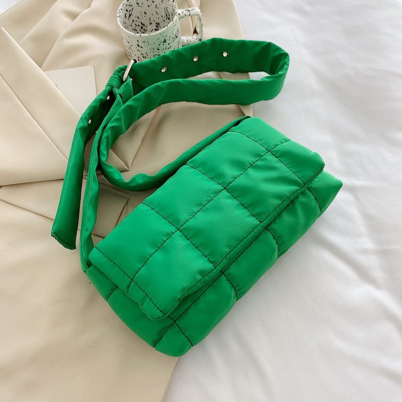 Space Cotton Down Jacket Bag 2023 Sponge Checkered Small Square Bag Niche Retro Women'S Crossbody Bag - Image 1