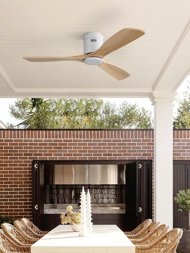 مروحة سقف سوفيكور بدون أضواء 52 بوصة تصميم منخفض حديث من الخشب مع جهاز تحكم عن بعد للغرف الداخلية مثل غرفة النوم وغرفة المعيشة والفناء الخارجي والبرندة بمحرك DC عاكس وصامت