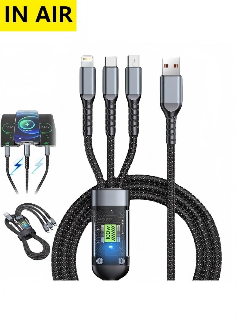 In Air 3-in-1 USB Fast Charging Cable - 100W Power Super Fast Charger Cords Universal Phone Charger, Multiple Charger Wire for Cellphone, Tablets and More 1.2 Meters Long - Image 2