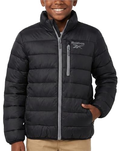 Reebok Boys Puffer Jacket - Midweight Quilted Insulated Winter Coat - Water and Wind Resistant Winter Jacket for Boys, Size 10-12, Black - Image 1